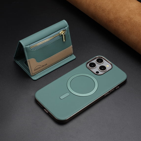 ELEHOLD Case for iPhone 16 Pro Max, 2-in-1 Detachable Magnetic Zipper Leather Wallet Case with Card Holder, RFID Blocking Folio Flip Cover,Green