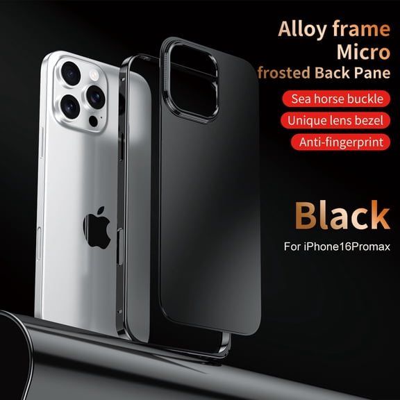 ELEHOLD Case for iPhone 16 Pro Max, Aluminum Bumper Case Matte Back Shockproof Cover, Secure Twist Lock,Black