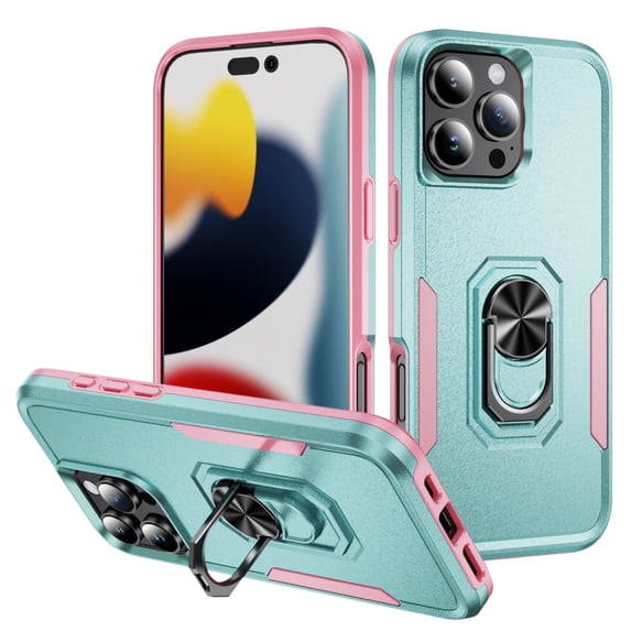 ELEHOLD Case for iPhone 16 Pro Max, Heavy Duty Shockproof Full Body Case with Built in Metal Ring Holder Kickstand + Screen Protector,H