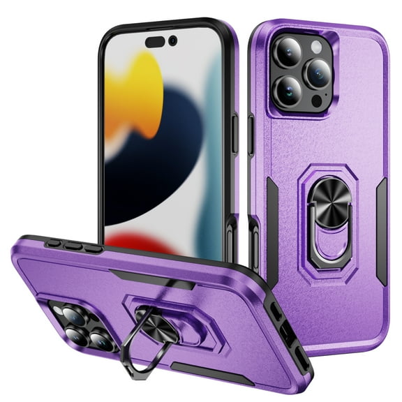 ELEHOLD Case for iPhone 16 Pro Max, Heavy Duty Shockproof Full Body Case with Built in Metal Ring Holder Kickstand + Screen Protector,K