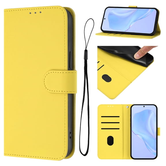ELEHOLD Case for iPhone 16 Pro Max, Luxury Business Leather Wallet Flip Case with Stand & Card Slots,Lemon