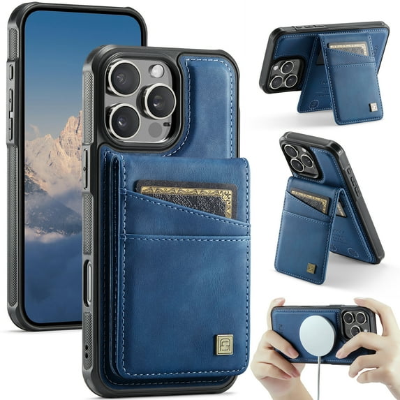 ELEHOLD Case for iPhone 16 Pro Max, Magnetic Wallet RFID Blocking Case,Leather Flip Cover with Card Holder,Blue