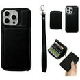 thumbnail image 1 of ELEHOLD Case for iPhone 16 Pro Max, PU Leather Zipper Detachable Wallet Case with Card Holder & Strap, Compatible with MagSafe Accessories,Black, 1 of 5