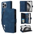 thumbnail image 1 of ELEHOLD Case for iPhone 16 Pro Max, PU Leather Zipper Wallet Flip Folio Case with Card Holder &  Wrist Strap &  Stand,Blue, 1 of 6