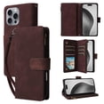 thumbnail image 1 of ELEHOLD Case for iPhone 16 Pro Max, PU Leather Zipper Wallet Flip Folio Case with Card Holder & Wrist Strap & Stand,Coffee, 1 of 6