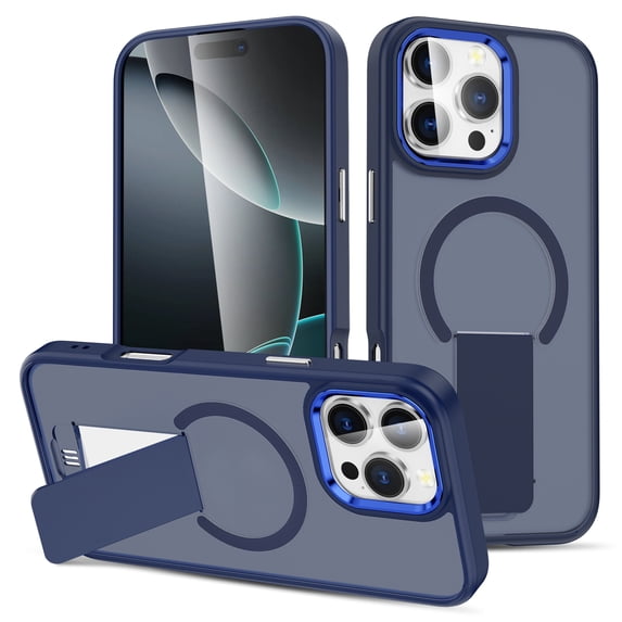 ELEHOLD Case for iPhone 16 Pro Max, Shockproof Magnetic Case with Invisible Kickstand,Wireless Charging & Car Mount Compatible Ring Grip Cover,Blue