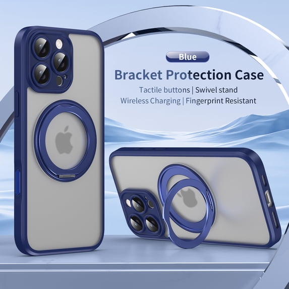 ELEHOLD Case for iPhone 16 Pro, Military Drop Protection Slim Case with 360° Rotatable Magnetic Ring Stand,Blue
