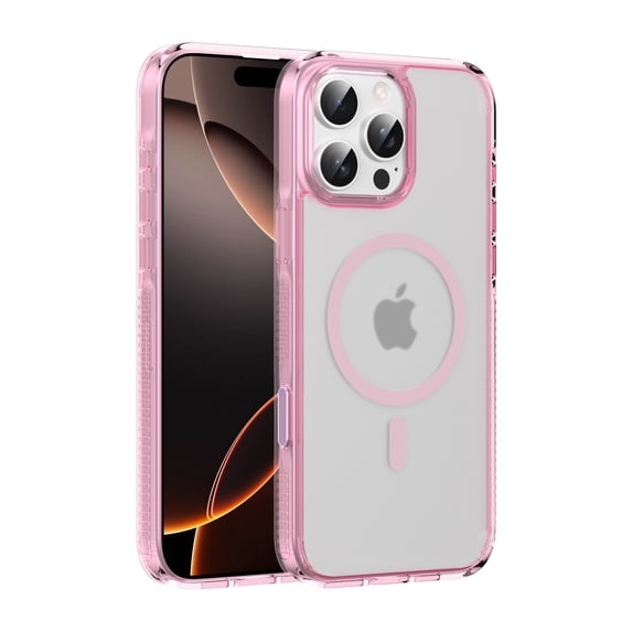 ELEHOLD Case for iPhone 16 Pro, Shockproof Magnetic Clear Case for Wireless Charging,Raised Edges for Camera & Screen Protection,Pink