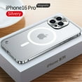 thumbnail image 1 of ELEHOLD Case for iPhone 16 Pro, Slim Matte Metal Frame Magnetic Case with Camera Lens Protection,Silver, 1 of 6