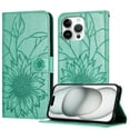 thumbnail image 1 of ELEHOLD Case for iPhone 16 Pro, Sunflower Embossed Leather Wallet Case with Magnetic Closure & Kickstand,Green, 1 of 6