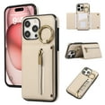 thumbnail image 1 of ELEHOLD Case for iPhone 16 Pro, Zipper Leather Wallet Crossbody Case with Detachable Ring Kickstand & Card Slots,Beige, 1 of 9
