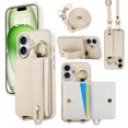 thumbnail image 1 of ELEHOLD Case for iPhone 16, Shockproof PU Leather Crossbody Wallet Case with Wrist Strap & Kickstand & Card Holder,White, 1 of 8