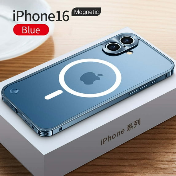 ELEHOLD Case for iPhone 16, Slim Matte Metal Frame Magnetic Case with Camera Lens Protection,Blue