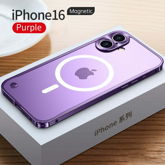 ELEHOLD Case for iPhone 16, Slim Matte Metal Frame Magnetic Case with Camera Lens Protection,Purple