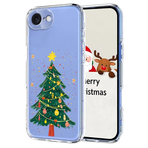 ELEHOLD Case for iPhone 16e/17e, Christmas Slim Shockproof Clear TPU Cover, Raised Edge Screen/Camera Protection,D