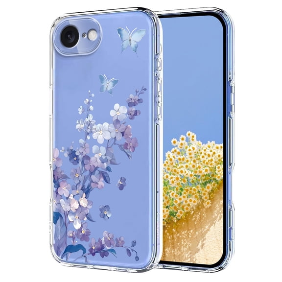 ELEHOLD Case for iPhone 16e/17e, Floral Clear Shockproof TPU Case, Raised Edge Screen/Camera Protection,A