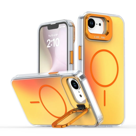 ELEHOLD Case for iPhone 16e, Gradient Magnetic Case with Camera Lens Kickstand,Orange