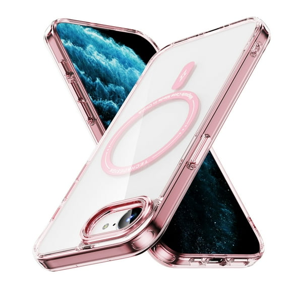 ELEHOLD Case for iPhone 16e, Shockproof Crystal Clear Magnetic Phone Case,Pink