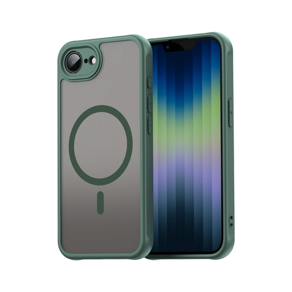 ELEHOLD Case for iPhone 16e, Shockproof Magnetic Transparent Frosted Phone Case,Wireless Charging Support,Green