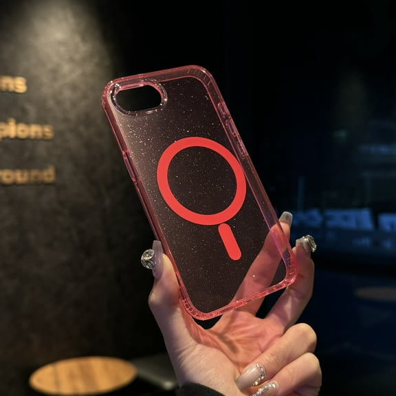 ELEHOLD Case for iPhone 16e, Sparkling Shockproof Glitter Transparent Magnetic Case Cover,Pink
