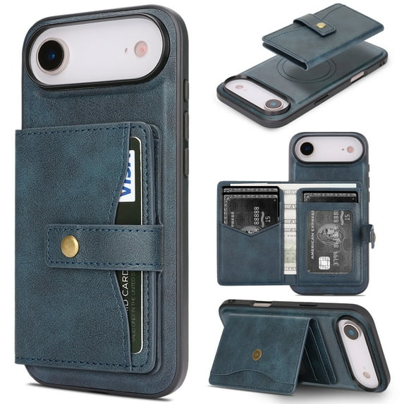 ELEHOLD Case for iPhone 17 Air, Magnetic Wallet Phone Case with Card Slots, Wireless Charging Compatible,Blue