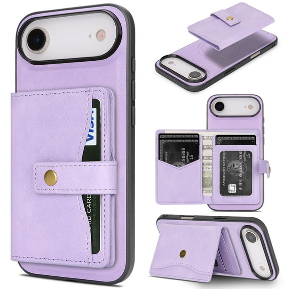 ELEHOLD Case for iPhone 17 Air, Magnetic Wallet Phone Case with Card Slots, Wireless Charging Compatible,Purple
