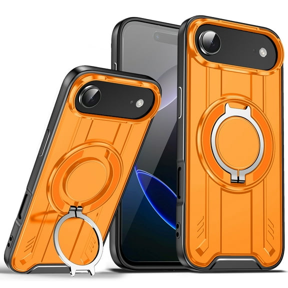ELEHOLD Case for iPhone 17 Air, Shockproof Magnetic Case with 360° Rotating Kickstand, Full Body Drop Protection Cover,Orange