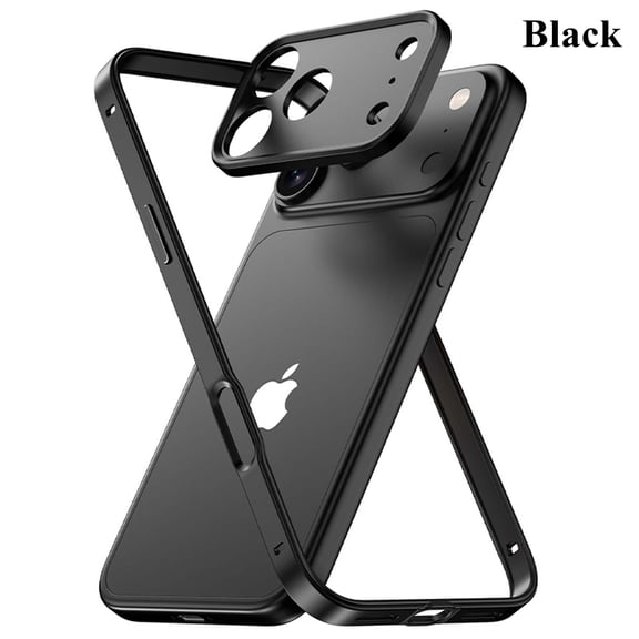 ELEHOLD Case for iPhone 17 Pro, Aluminum Bumper Case with Metal Camera Lens Protector, Shockproof Protective Frame Cover,Black
