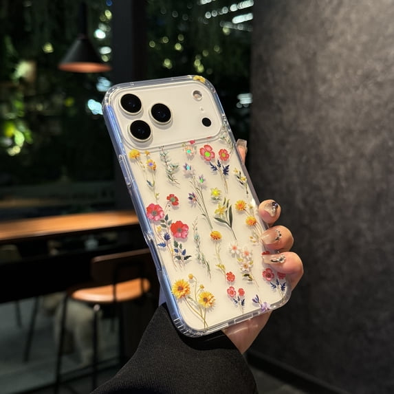 ELEHOLD Case for iPhone 17 Pro, Clear Floral Shockproof Phone Case, Transparent Cute Slim Fit Protective Cover,C