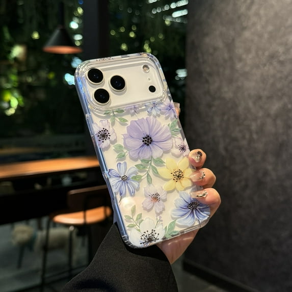 ELEHOLD Case for iPhone 17 Pro, Clear Floral Shockproof Phone Case, Transparent Cute Slim Fit Protective Cover,F