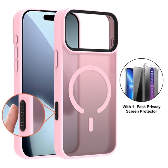 ELEHOLD Case for iPhone 17 Pro, Magnetic Shockproof Phone Case with Privacy Screen Protector – Auto Alignment,Pink