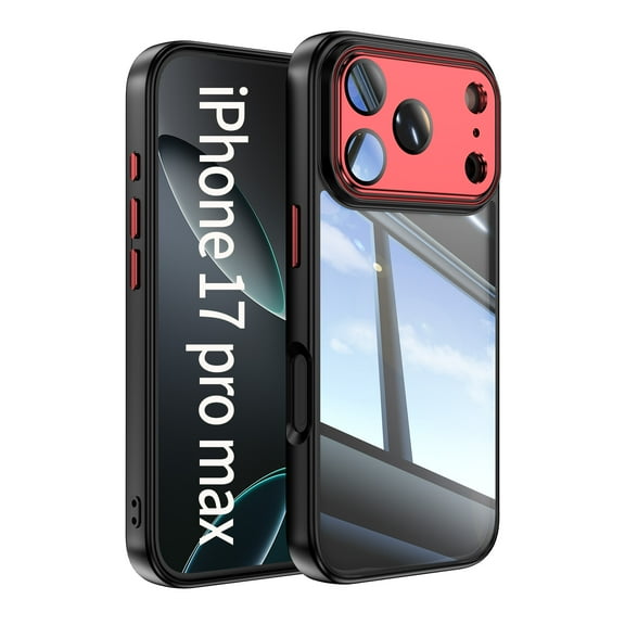 ELEHOLD Case for iPhone 17 Pro Max, Clear Shockproof Hybrid Phone Case with Built-in Camera Lens Protector,Blackred