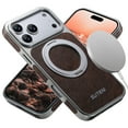 thumbnail image 1 of ELEHOLD Case for iPhone 17 Pro Max, Leather Shockproof Case with 360° Rotating Ring Stand, Magnetic Accessory Compatible,Brown, 1 of 11