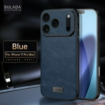 ELEHOLD Case for iPhone 17 Pro Max, Luxury Leather Shockproof Full Lens Protection Phone Case, Wireless Charging Compatible,Blue