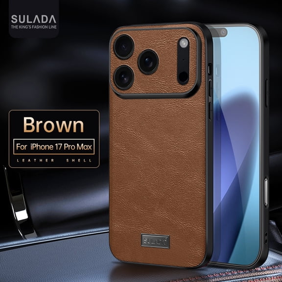 ELEHOLD Case for iPhone 17 Pro Max, Luxury Leather Shockproof Full Lens Protection Phone Case, Wireless Charging Compatible,Brown