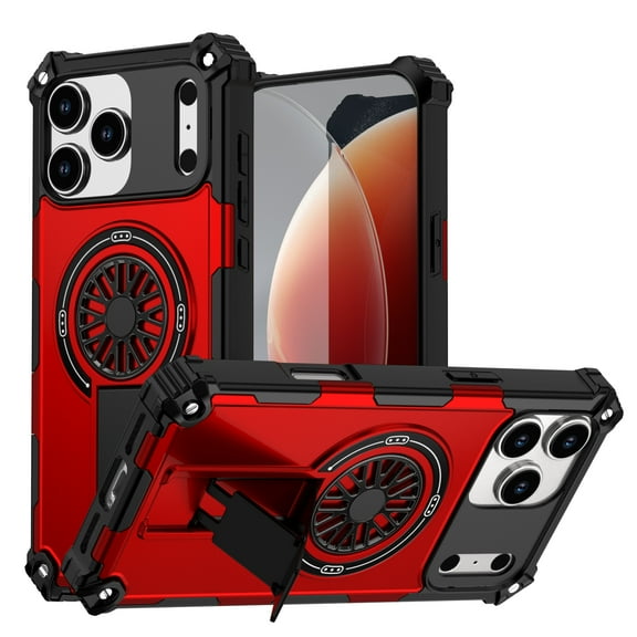ELEHOLD Case for iPhone 17 Pro Max, Shockproof Magnetic Phone Case with Stand, Wireless Charging Compatible,Red