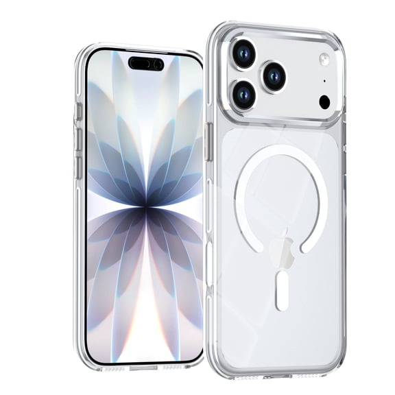ELEHOLD Case for iPhone 17 Pro, Shockproof Anti-Yellow Rigid Plastic Phone Case with Aluminum Lens Frame, Magnetic Accessories Compatible,White