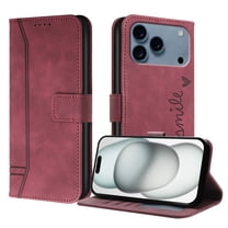 ELEHOLD Case for iPhone 17 Pro, Shockproof Leather Wallet Phone Case with Card Slots, Stand Function, Winered