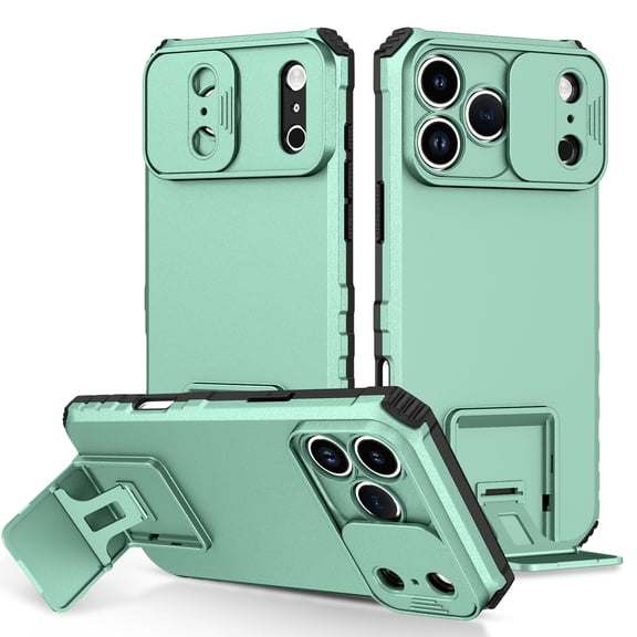 ELEHOLD Case for iPhone 17 Pro, Shockproof Phone Case with Kickstand, Hybrid Cover with Slide Camera CoverLightblue