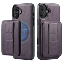 ELEHOLD Case for iPhone 17, Shockproof Magnetic Leather Wallet Case with Hand Grip & Kickstand & RFID Blocking,Purple