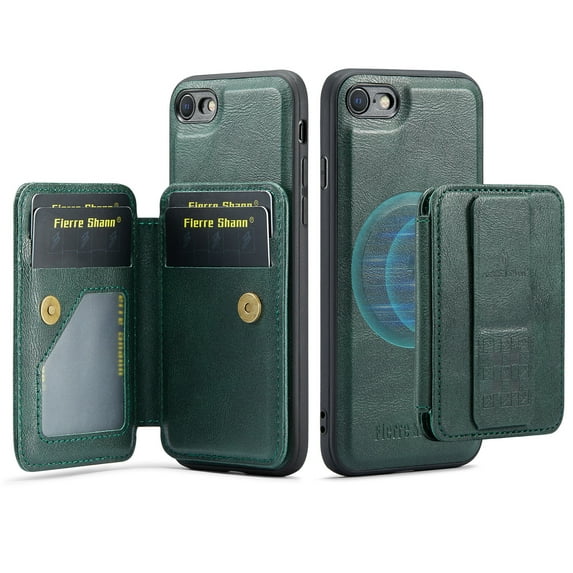 ELEHOLD Case for iPhone 7 / 8 / SE 2022 & 2020, Shockproof Magnetic Leather Wallet Case with Hand Grip & Kickstand & RFID Blocking,Green