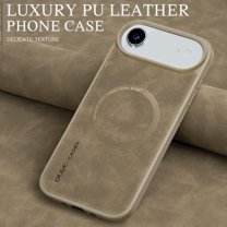 ELEHOLD Case for iPhone Air, Luxury Faux Leather Shockproof Case, Magnetic Car Mount Compatible,Desertgold