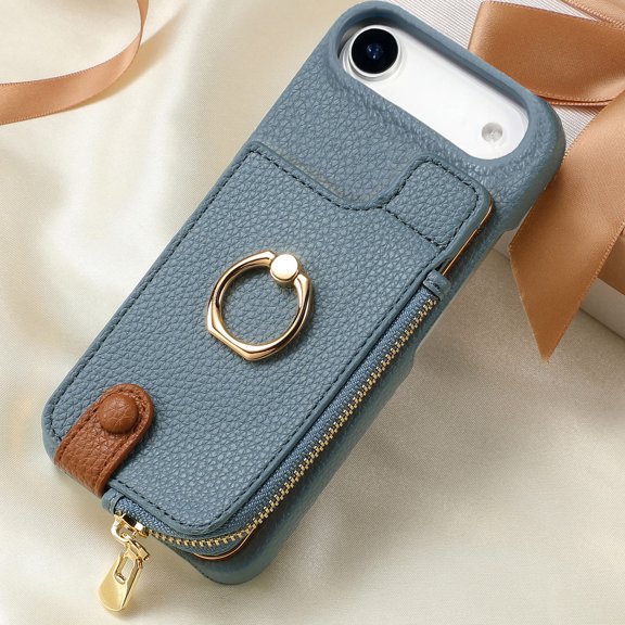 ELEHOLD Case for iPhone Air, RFID Blocking Leather Wallet Case with Ring Kickstand and Card Holders,Blue