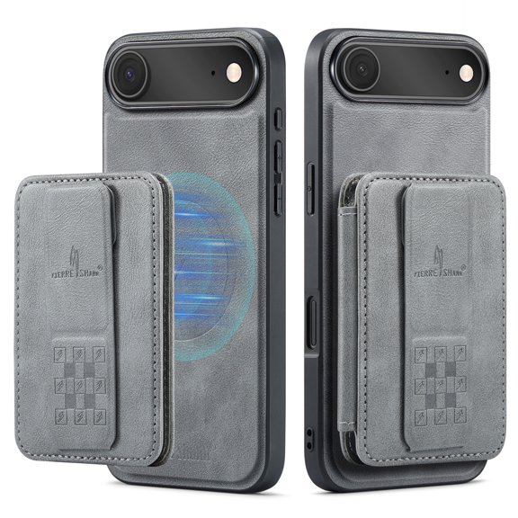 ELEHOLD Case for iPhone Air, Shockproof Magnetic Leather Wallet Case with Hand Grip & Kickstand & RFID Blocking,Gray