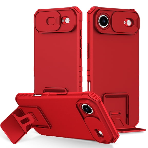 ELEHOLD Case for iPhone Air, Shockproof Phone Case with Kickstand, Hybrid Cover with Slide Camera CoverRed