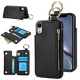 thumbnail image 1 of ELEHOLD Case for iPhone XR, Magnetic Closure Kickstand Zipper Wallet Case with 3 Card Slots & Ring Holder,Shockproof RFID Blocking Phone Case,Black, 1 of 8