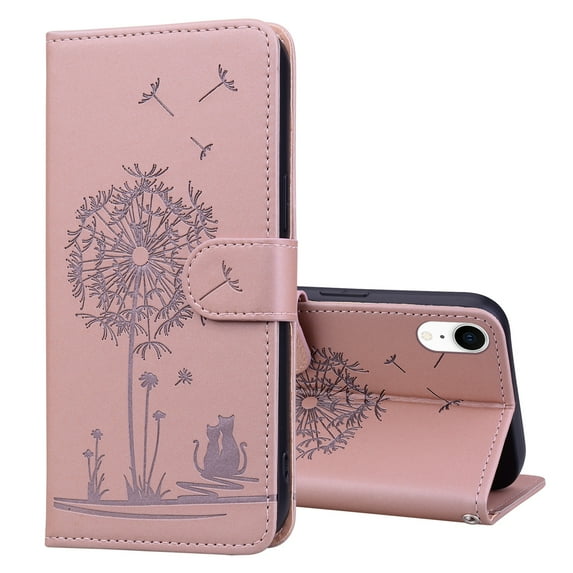 ELEHOLD Case for iPhone XR, Premium PU Leather Wallet Flip Case Folio Cover with Card Holder Kickstand,Rosegold