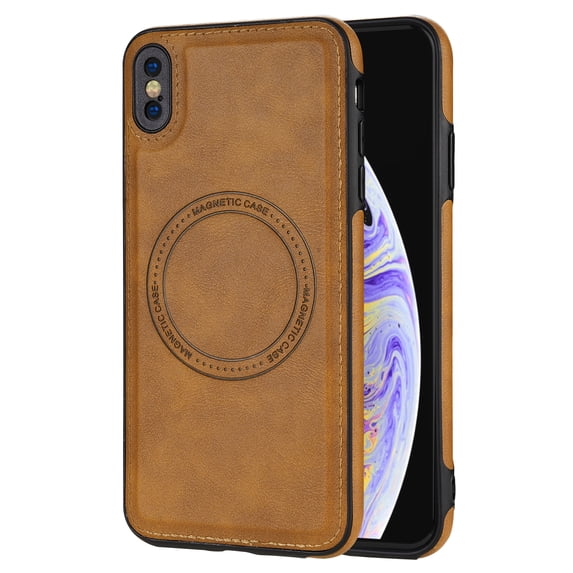 ELEHOLD Case for iPhone XR, Shockproof Slim Magnetic Leather Case, Compatible with MagSafe Accessories,Brown