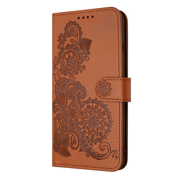 ELEHOLD Case for iPhone XS Max, Luxury Floral PU Leather Wallet Case with Card Holder Stand & Wrist Strap,Brown