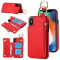 thumbnail image 1 of ELEHOLD Case for iPhone XS Max, Magnetic Closure Kickstand Zipper Wallet Case with 3 Card Slots & Ring Holder,Shockproof RFID Blocking Phone Case,Red, 1 of 8